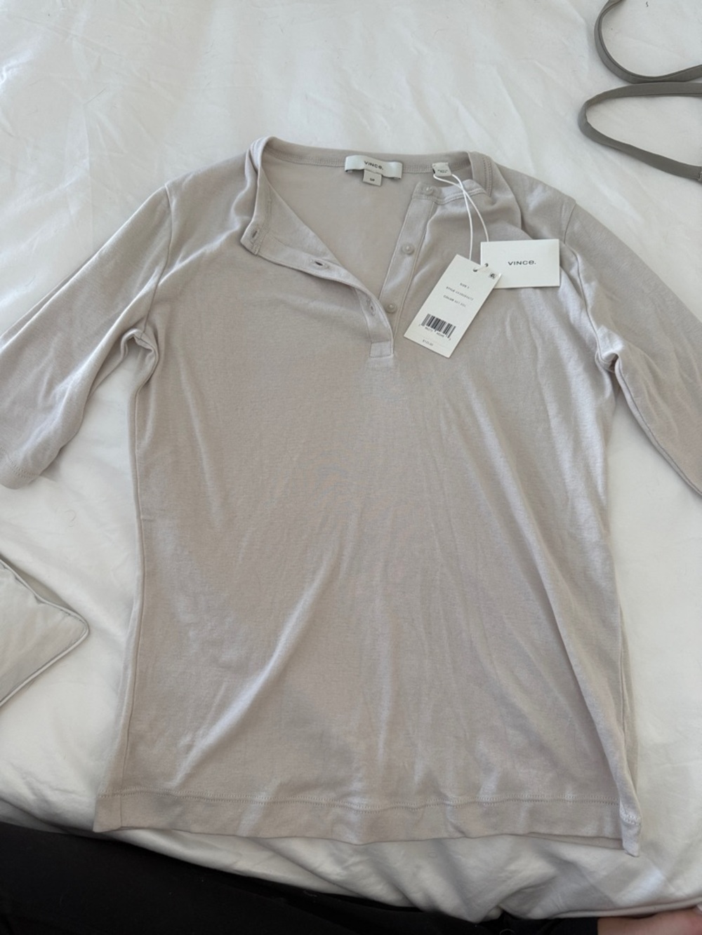 Vince Long Sleeve Henley Top in Light Taupe